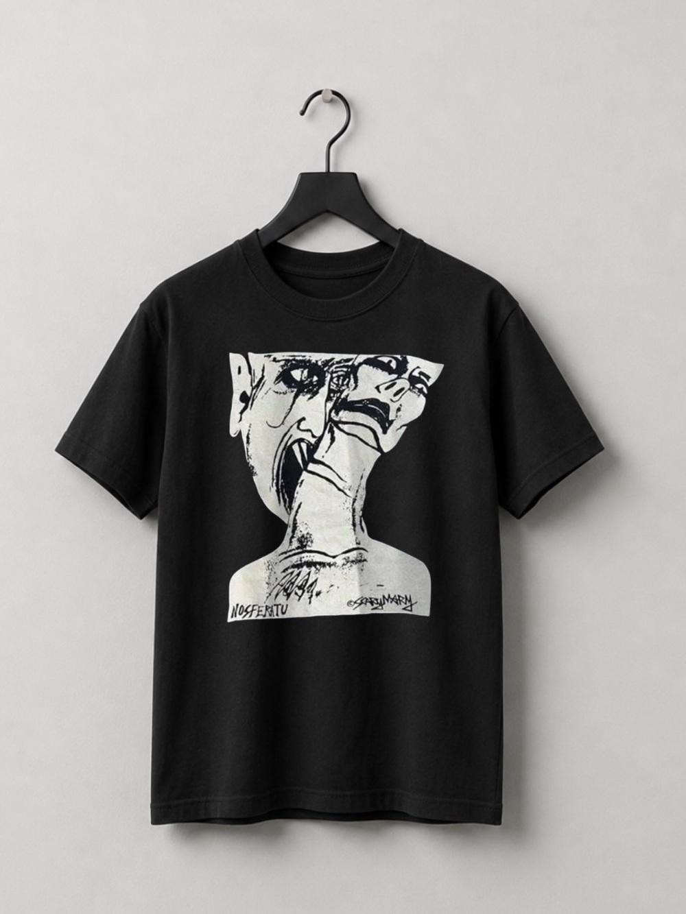 Black Short-Sleeve Tee with White Nosferatu Graphic